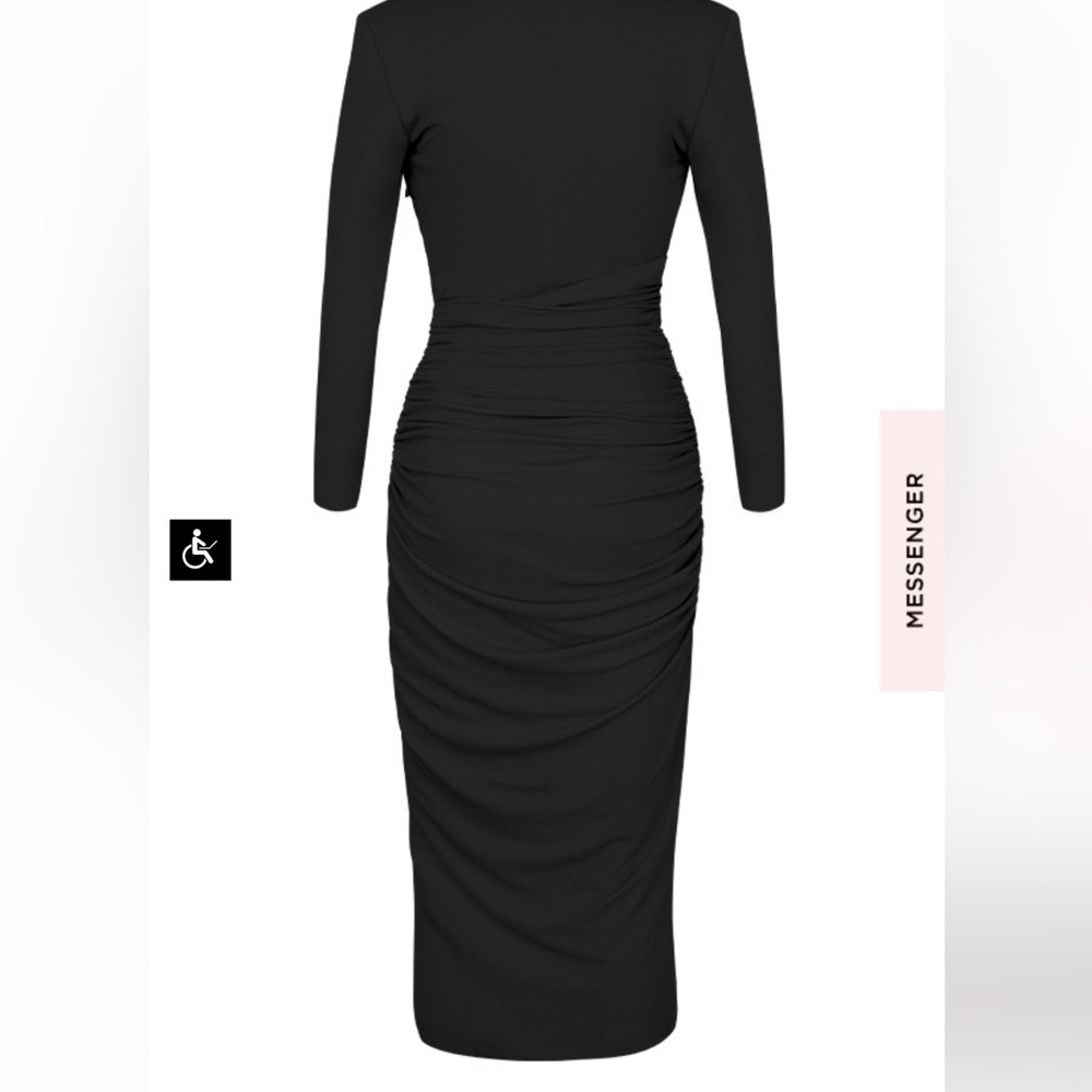 MIRA BLACK DEEP PLUNGE MIDI DRESS - Picture 13 of 15